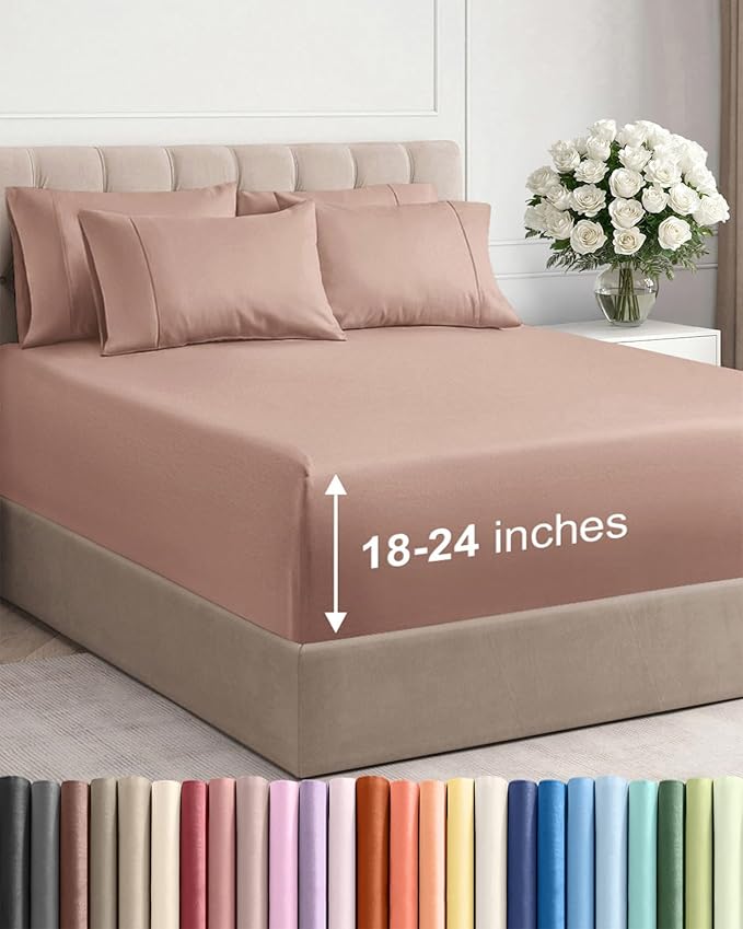 Extra Deep Full Sheet Set - 6 Piece Breathable and Cooling Sheets - Hotel Luxury Bed Sheets Set - Easy & Secure Fit - Soft, Wrinkle Free and Comfy Sheets Set - Mauve Sheet Set with Extra Deep Pockets