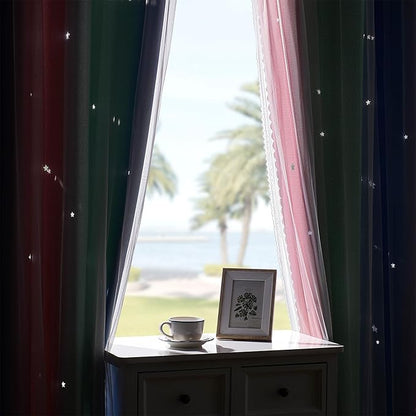 XiDi Pink Curtains for Bedroom Decor Blackout Curtains for Girl Room Rainbow Curtains for Kids Room Unicorn Wall Decals Blue Curtains Green 34X72 Inch Long 1