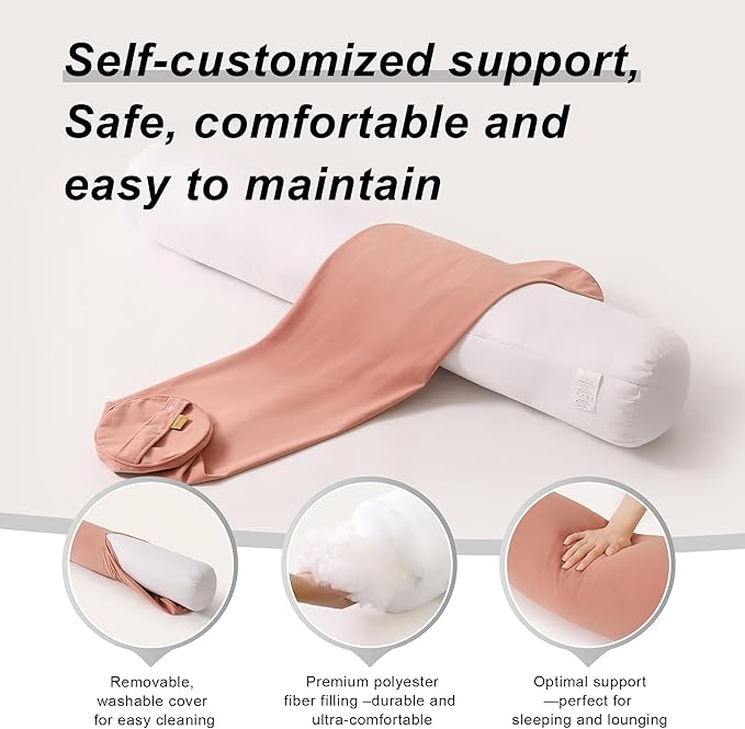 Body Pillow for Adults – Long Bolster Pillow for Bed, Round Cuddle Pillow, Full Support for Side Sleepers,47.24 x 7.87 Inches,Blush Pink