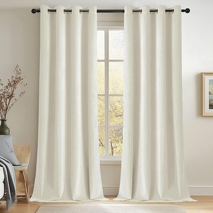 Joydeco Mousse White Blackout Curtains 96 Inch Long, Luxury Thermal White Velvet Curtains for Bedroom & Living Room, Room Darkening Velvet Drapes 2 Panels, Grommet Top (52W x 96L)