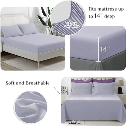 JOLLYVOGUE Twin Comforter Set, Ultra-Soft Bed in a Bag Twin Size 5 Pieces, Oeko-TEX Certified Bedding Set with Down Alternative Comforter, Sheets, Pillowcases & Shams, Purple & Lavender