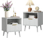 CARPETNAL Fluted Nightstand Set of 2, White Bedside Table with Drawer and Storage Shelf, Wood End Table Mid Century Night Stands for Bedroom Living Room