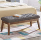 24KF Linen Upholstered Buttons Tufted Entryway Bench with Solid Wood Leg,Bed Bench Ottoman with Padded Seat,5034-Dark Gray