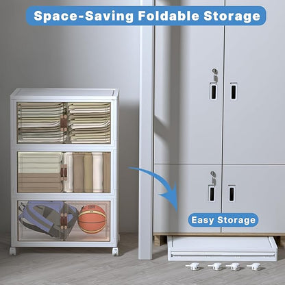 Extra Large Stackable Storage Bins with Lids&Wheels,165QT-55QT/14GAL*3Pack Collapsible Container Closet Organizers,Plastic Stackable Storage drawers for bedroom Dorm