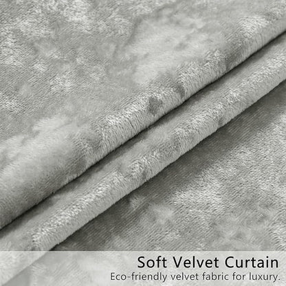 Silver Grey Crushed Velvet Curtains 52x84 inch Luxurious Thermal Insulated Soundproof Drapes for Living Room Bedroom Office Soft and Durable Light-Filtering Window Treatments, 2 Panels