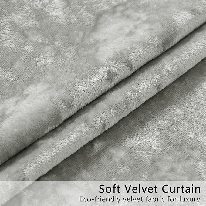 Silver Grey Crushed Velvet Curtains 52x96 inch Luxurious Thermal Insulated Soundproof Drapes for Living Room Bedroom Office Soft and Durable Light-Filtering Window Treatments, 2 Panels