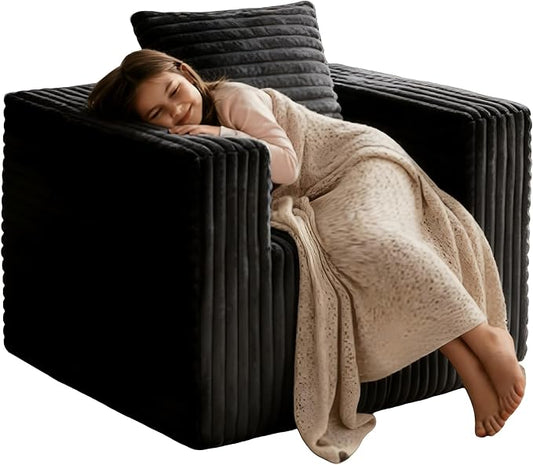 Single Cloud Sofa, Giant Bean Bag Chair with High Backrest & Wider Armrest, Foam Boneless Couch for Small Spaces, Comfy Furry Sofas with Pillows for Living Room, Bedroom, Apartment, Dorm, Office