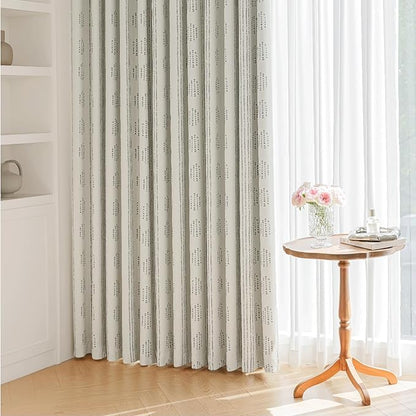 100% Boho Blackout Curtains 96 Inches Long for Bedroom, Grey on Beige Patterned Bohemian Curtains for Living Room, Geometric Striped Thermal Insulated Window Drapes Gromment Top 2 Panels