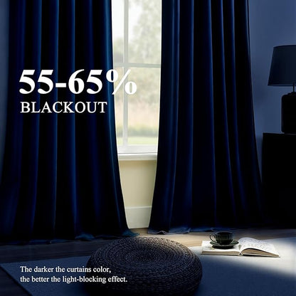 Navy Blue Velvet Blackout Curtains Extra Long Super Soft Room Darkening Drapes Elegant Thermal Insulated Sound Reducing Curtain for Bedroom Living Room, Back Tab Rod Pocket, W52 x L108, 2 Panels