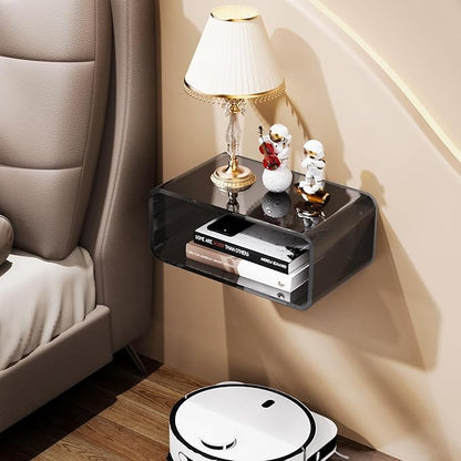 Acrylic Floating Nightstand, Bedside Table, Nightstand Shelf Wall Mounted Bedside Shelf (Black, Small)