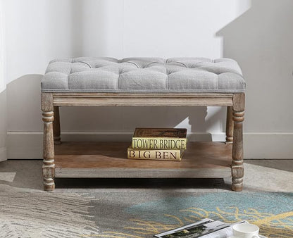 Kmax Storage Entryway Bench Tufted Shoe Rack Bench Wood Window Bench for Hallway Entrance Bedroom Corner-1 Seat, Gray