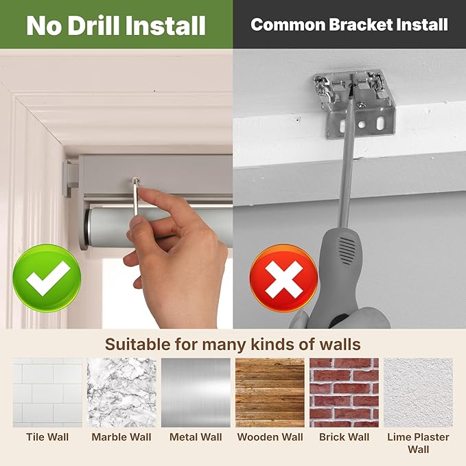 HESTIA No Drill Cordless Blackout Roller Shades Screwless Waterproof Shower Window Blinds, Auto-Retraction Easy Install Blind for Bathroom/Kitchen/Office/Exterior, Grey, 26.5" W x 54" H