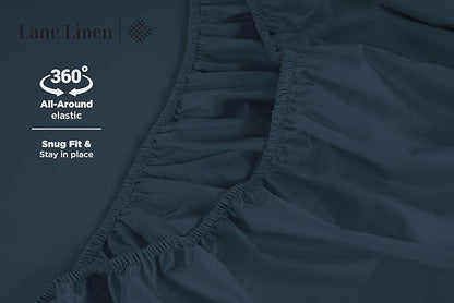 LANE LINEN 100% Cotton Sheets King Size – 600 Thread Count King Size Bed Sheets, Hotel Luxury Soft Silky Sateen Weave, Durable for Year Round Use, Fully Elasticized 15" Deep Pocket – Estate Blue