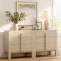 WAMPAT 6 Drawer Dresser for Bedroom, 2 in 1 63" Wide Mid Century Modern Wide Chest of Drawer, Wood Tall Nightstand with Curved Edge Handles, Closet Dresser TV Stand for Bedroom, Beige