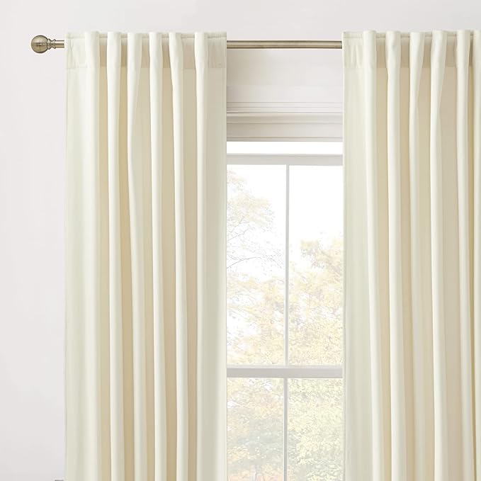 RYB HOME Super Soft Velvet Curtains for Living Room - Energy Saving Curtain Panels Soft Luxury Privacy Window Covering for Studio Home Theatre, Cream White, W52 x L108 inches, 2 Panels