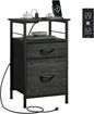 WLIVE Nightstand with Charging Station, Side Table with 2 Fabric Drawers, End Tables for Bedroom, Small Dresser, USB Ports and Outlets, Charcoal Black