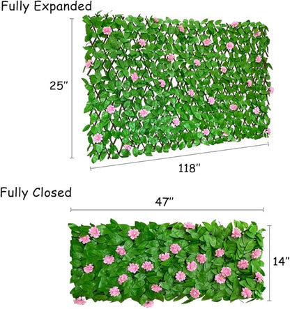 GLANT Expandable Fence Privacy Screen for Balcony Patio Outdoor,Decorative Faux Ivy Fencing Panel,Artificial Hedges (Single Sided Leaves) (4, HongGuo)