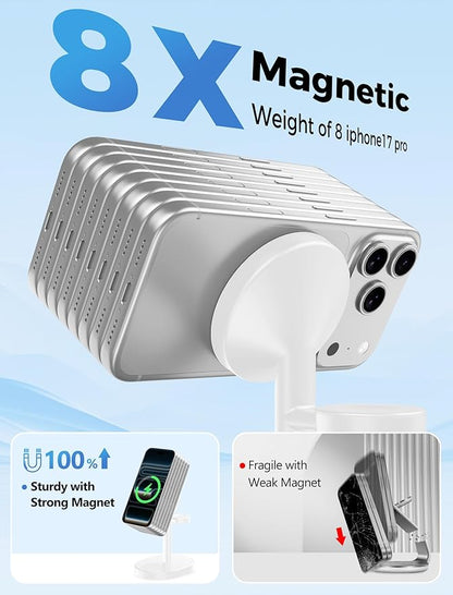 2026 3 in 1 Wireless Charging Station for Apple MagSafe Charger, 15W Fast Magnetic Mag-Safe Charger Stand for iPhone 17 16 15 14 13 12 Apple Watch AirPods, 2 Pack (Adaptor Not Included)