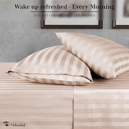 URBANHUT 800 Thread Count 100% Cotton Damask California King Size Sheets Set, 4 Piece Striped Cal King Size Bedsheets, Luxury Hotel Sheets Sateen Weave, 16" Elasticized Deep Pocket- Blush Pink