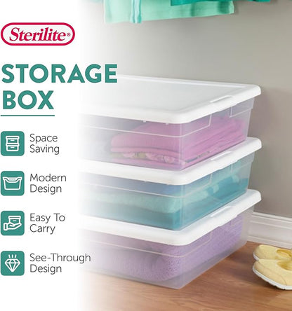 Sterilite 20-Pack Storage Box, Stackable Clear Plastic Bins with Snap-On Lids, 28 Quart