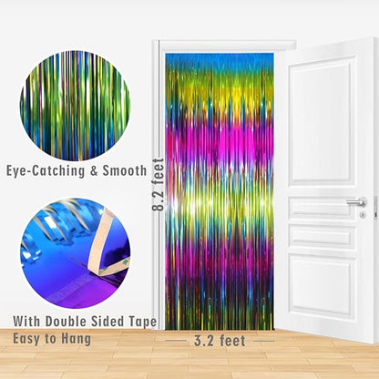 GOER 3.2 ft x 8.2 ft Metallic Tinsel Foil Fringe Curtains Party Photo Backdrop Party Streamers for Birthday,Graduation,New Year Eve Decorations Wedding Decor(4 Packs,Macaroon Rainbow)