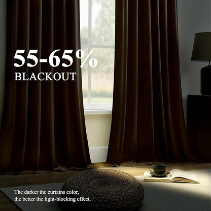 Velvet Curtains 102 Inches Long for Bedroom, Super Soft Room Darkening Thermal Insulated Curtains Luxury Window Drapes for Living Room Nursery, Back Tab Rod Pocket, Goldbrown, W52 x L102, 2 Panels