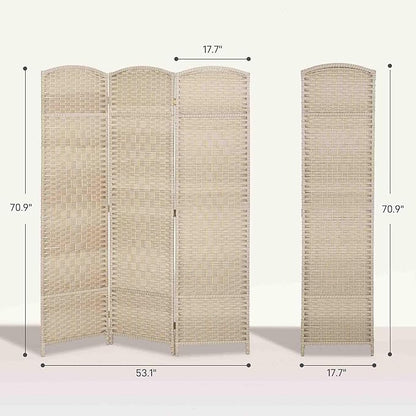 HOMCOM 3 Panel Room Divider, 6' Tall Folding Privacy Screen, Hand-Woven Freestanding Wall Partition for Home Office, Bedroom, Washed Oak