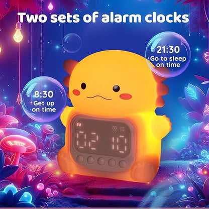 Axolotl Alarm Clock with Night Light for Kids, Rechargeable Silicone Lamp Time to Wake Clock，Cute Animal Tabletop Lamp, Perfect Sleep Companion for Boys Girls