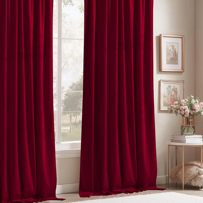 StangH Christmas Red Velvet Curtains for Home Decor, Vintage Thermal Insulated Room Darkening Window Drapes for Nursery Girls Bedroom/Sliding Door, W52 x L90, 2 Panels