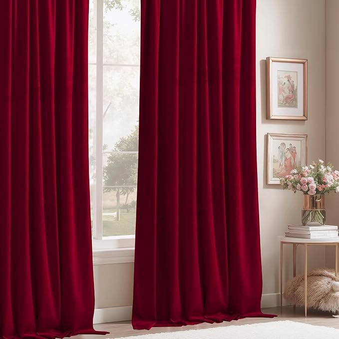 StangH Christmas Decor Red Curtains 72-inch - Super Soft Luxury Velvet Bedroom Room Darkening Drapes Thermal Insulated Curtains for Living Room, W52 x L72-inches, 2 Panels