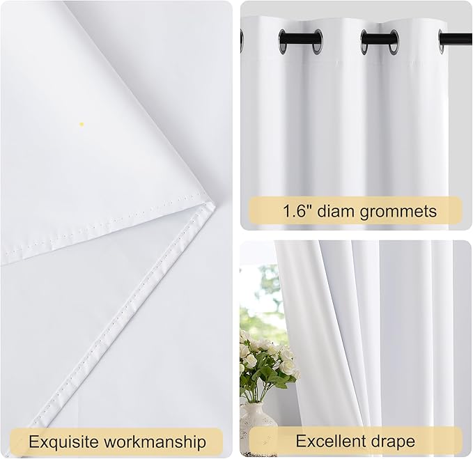 NICETOWN 100% Blackout Sliding Door Curtains 95 inches Long, Grommet Thermal Insulated Room Divider Curtains for Living Room/Bedroom/French Door/Patio, 1 Panel, Pure White, 80W x 95L