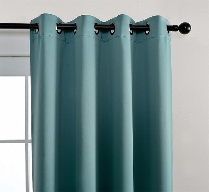 MIUCO 1 Pair Thermal Insulated Grommet 52-Inch-by-95-Inch Blackout Window Curtain Panels with 2 Tie Backs Teal