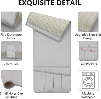 Remote Control Holder for Armchair, Couch Caddy Organizer TV Remote Holder for Bed Storage 5 Pockets, Remote Caddy Bedside Organizer Bedside Table Organizer (LightGray, 35"x12.4")
