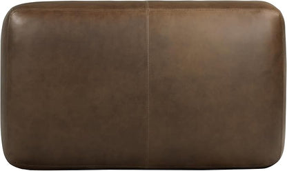 Poly & BARK Denver Ottoman – 43" Large Pouf with Feather-Down Topper – Full-Grain Leather Upholstered Pouf Ottoman for Living Room – Vintage Italian Leather in Cocoa Brown