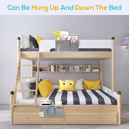 3pcs Bedside Caddy Hanging Storage Bag, Water Cup Holders, Organizer Baskets with Pockets for Bunk Bed Shelf, Hospital Beds, Loft & Dorm Rooms Accessories (Bedside bag-Grey)