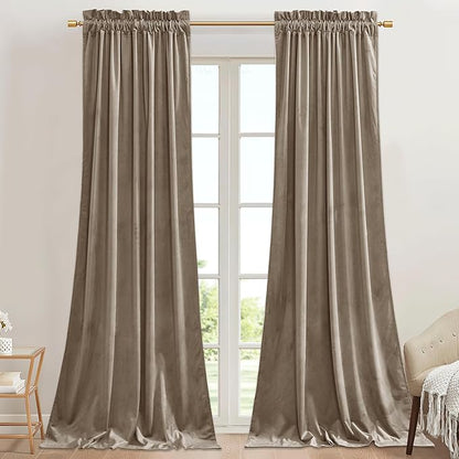 StangH Camel Beige Living Room Velvet Curtains 96 inches Room Darkening Decor Window Curtains Heavy Duty Summer Heat & Chill Blocking Drapes for Bedroom/Farmhouse, W42 x L96, 2 Panels