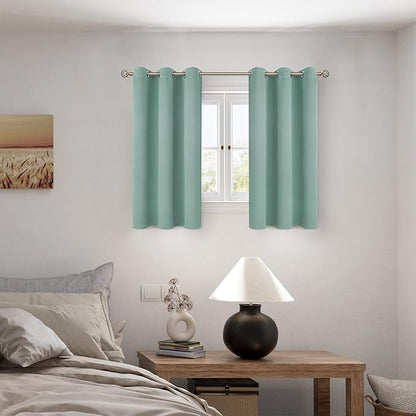 BGment Short 100% Blackout Curtains for Bedroom, Thermal Insulated Lined Energy Efficiency Noise Reducing Grommet Curtains 45 Inch Length for Small Window 2 Panels Each 42 Inch Wide, Frosty Green