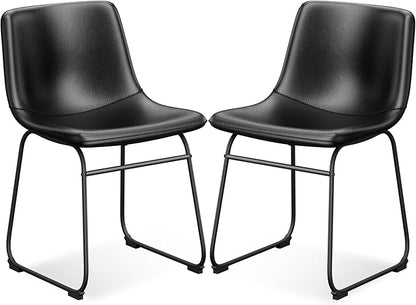Dining Chairs Set of 2, 18 Inch Faux Leather Kitchen Dining Chairs with Back, Modern Armless Dining Room Chair with Metal Legs for Home Bistro Coffee Shops (Black)