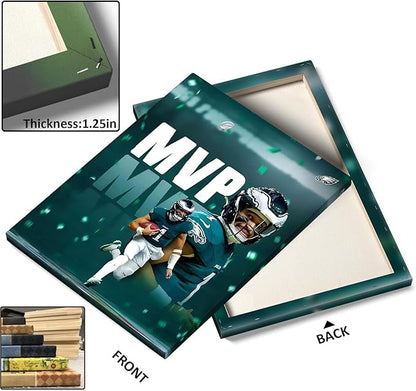 B.B.F MAKE 2025 Super Canvas Bowl Wall Art Champions MVP Hurts Canvas Wall Decor Eagles Poster Print Philadelphia Sports Star Picture Gift Modern Bedroom Living Room Home Decoration, Framed 16x20inch