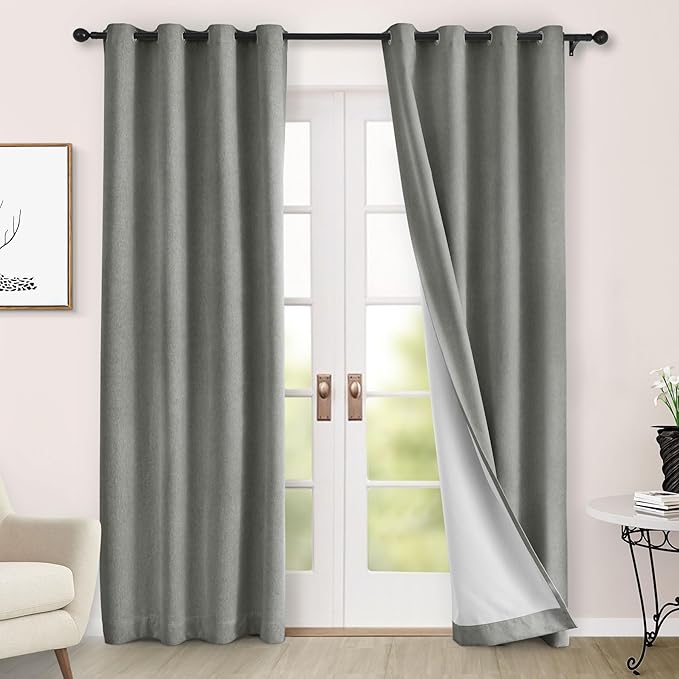 Macochico 52" Wx108 L 100% Blackout Curtains Extra Long Thermal Insulated Chenille Curtains for Living Room Bedroom Auditorium Home Theater Rock Grey Grommet Curtains with Tieback Classic 1 Panel