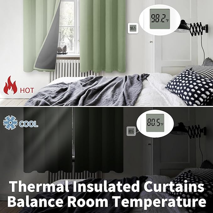 BGment Thermal Insulated 100% Blackout Curtains for Bedroom with Black Liner, Double Layer Full Room Darkening Noise Reducing Grommet Curtain (42 x 84 Inch, Grass Green, 2 Panels)