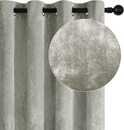 Silver Grey Crushed Velvet Curtains 52x84 inch Luxurious Thermal Insulated Soundproof Drapes for Living Room Bedroom Office Soft and Durable Light-Filtering Window Treatments, 2 Panels
