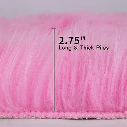 duduta Hot Pink Faux Sheepskin Round Rug 4x4 ft, Fluffy Shag Girls Bedroom Nursery Dorm Circle Rug Non Slip Washable