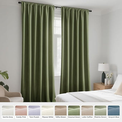 Joydeco Coconut Green Velvet Curtains 72 Inches 2 Panels, Luxury Thermal Insulated Soft Green Curtains for Bedroom & Living Room, Room Darkening Velvet Drapes, Rod Pocket (52W x 72L)