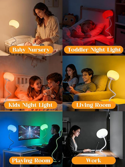 Clip on Light,10 Colors RGB & Warm White Cute Desk Lamp with Clamp, 10 Brightness Dimmable Night Light for Kids/Toddler/Baby, USB Adapter Clip on Lamp for Bedroom/Bed/Headboard/Bedside/Nursery
