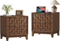 COLAMY Night Stand Set of 2, Nightstand with Charging Station, 22" Modern Bed Side Table with 2 Storage Drawers and Chessboard Relieffor Bedroom, Dorm and Small Spaces - Walnut