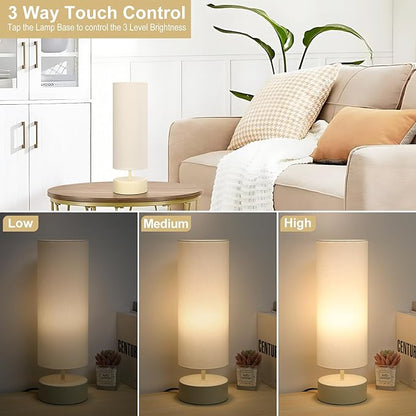 Touch Control Table Lamp, 3 Way Dimmable Bedside Table Lamp with Cream Base, Simple Nightstand Lamp with Beige Shade, Modern Night Light for Bedroom Living Room Home Office, 9W LED Bulb Included