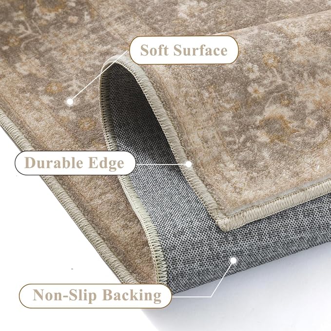 2x3 Deep Brown Entryway Area Rug Machine Washable Door Mat Kitchen Vintage Distressed Non Slip Carpet Indoor Retro Floral Accent Throw Small Rug for Bathroom Office Bedroom Living Dining Room
