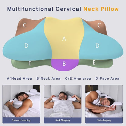 Extra High Loft Cervical Pillow for Side Sleepers, 6.30" Ergonomic Memory Foam Pillow for Broad Shoulders, Dual-Height Design, Washable Cove