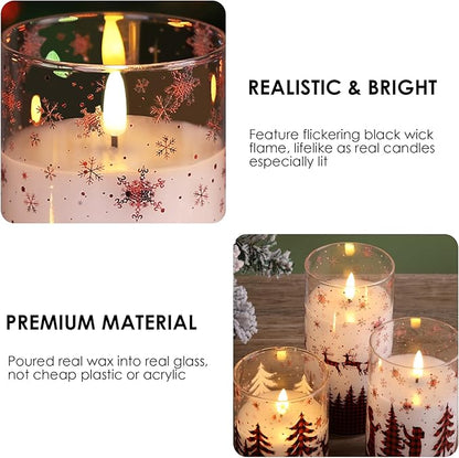Eywamage Christmas Flameless Pillar Candles with Remote, Red Buffalo Plaid Table Decor, Flickering LED Pillar Candles Set of 3